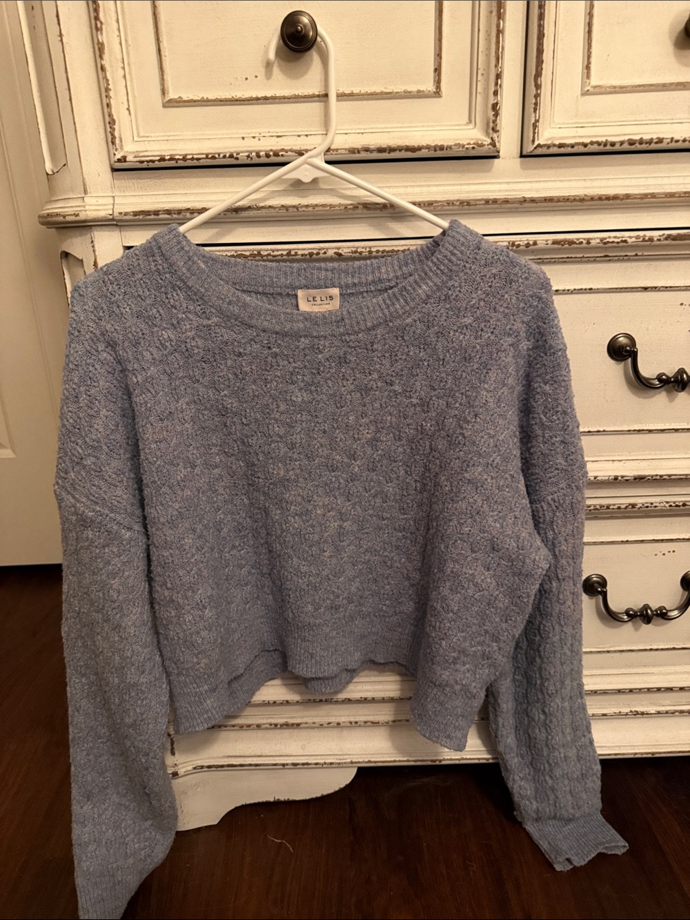 Le Lis Powder Blue Cropped Crewneck Sweater